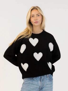 Love brand Black Heart Pattern Crewneck Sweater. So cute!!
